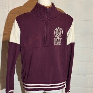 Love PINK Victoria's Secret Pullover 1/4 Zip Sweatshirt Maroon‎ Cream